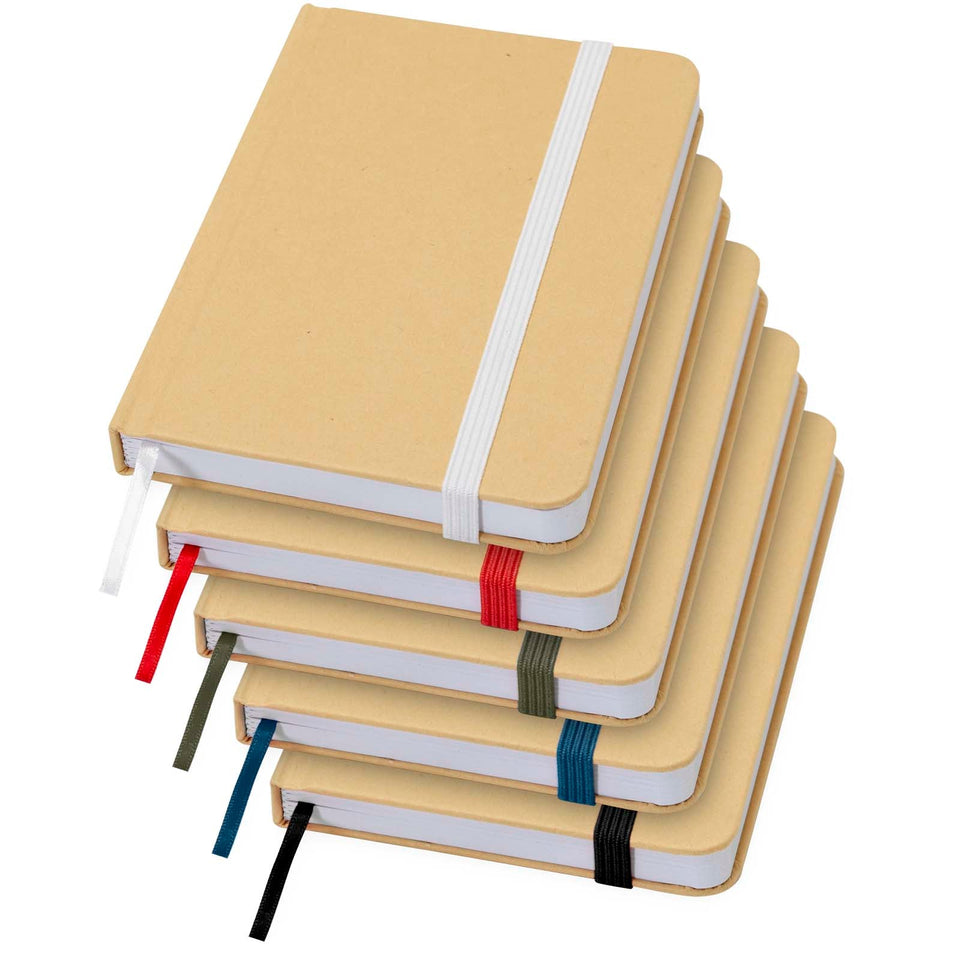 Blocco note formato A6 con copertina rigida in materiale riciclata e pagine bianche Reed personalizzato con logo - Pubblienne