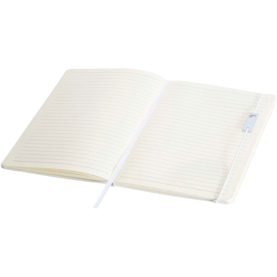 Set con blocco note formato A5 con copertina rigida e penna roller Legato Elegance personalizzato con logo - Pubblienne