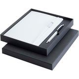 Set con blocco note formato A5 con copertina rigida e penna roller Legato Elegance personalizzato con logo - Pubblienne