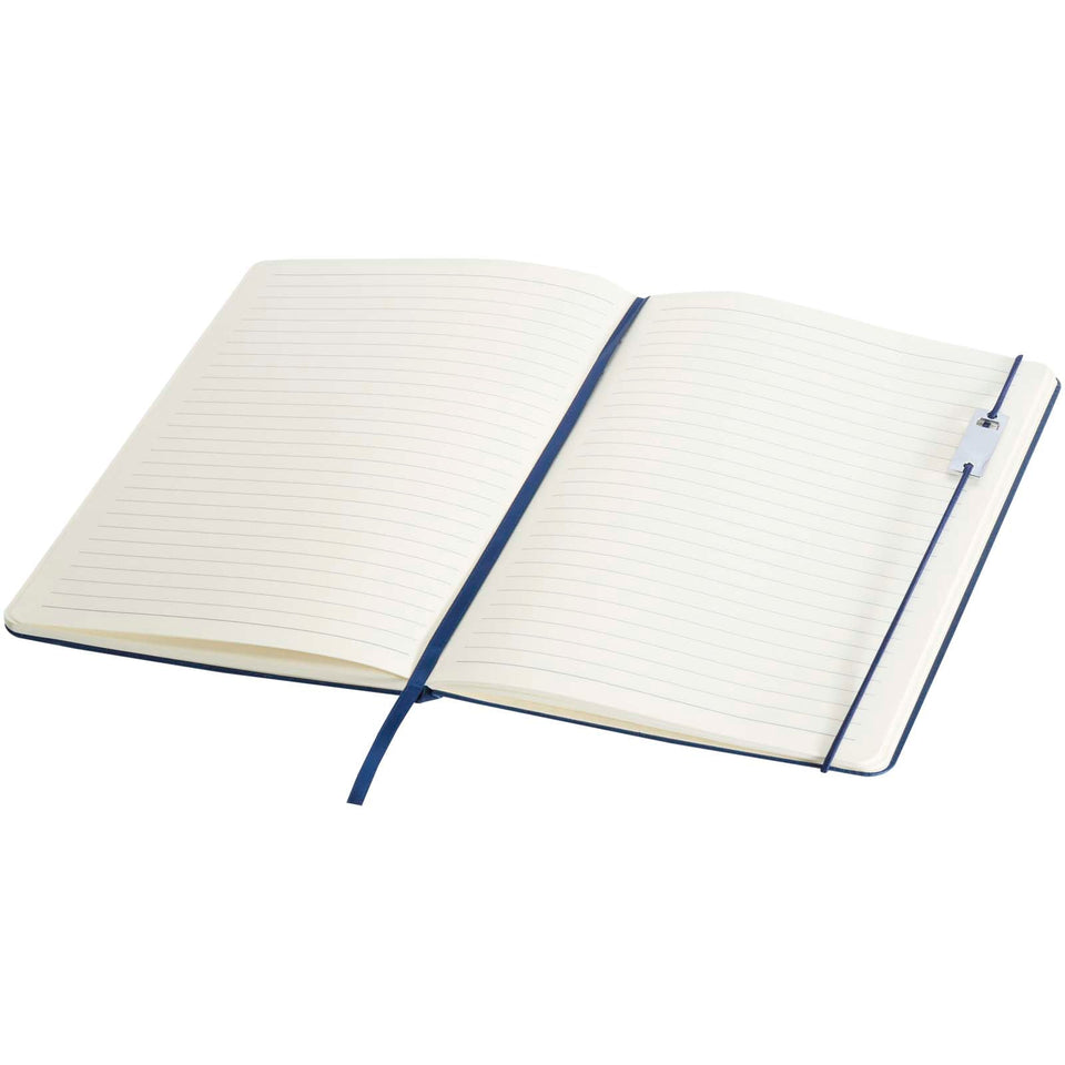 Set con blocco note formato A5 con copertina rigida e penna roller Legato Elegance personalizzato con logo - Pubblienne