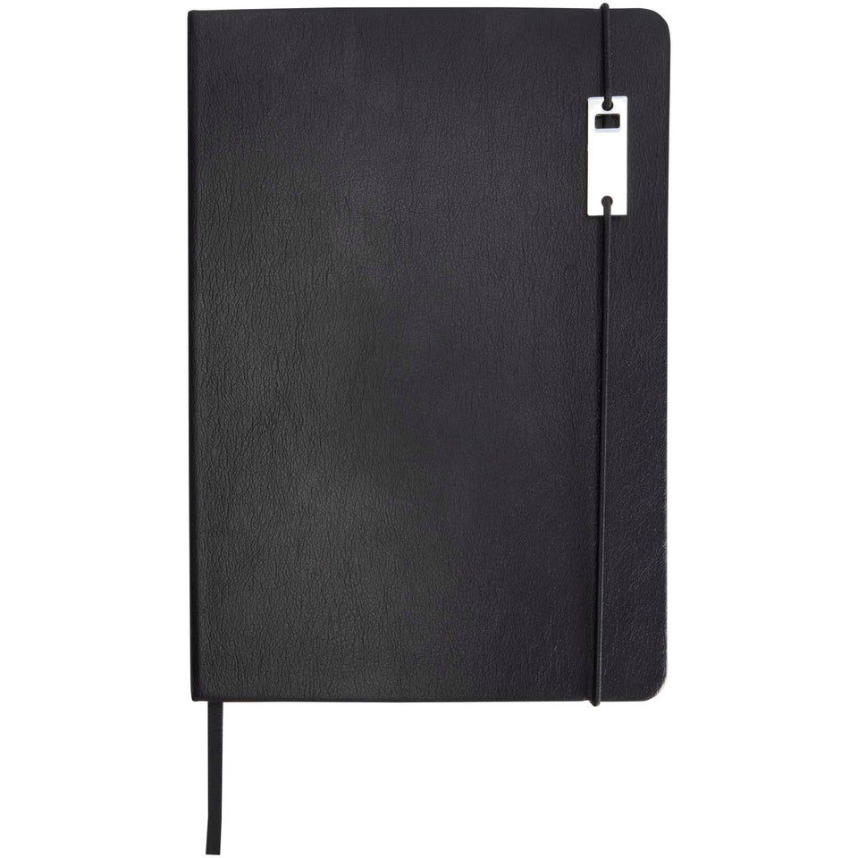 Set con blocco note formato A5 con copertina rigida e penna roller Legato Elegance personalizzato con logo - Pubblienne
