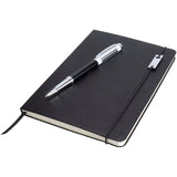 Set con blocco note formato A5 con copertina rigida e penna roller Legato Elegance personalizzato con logo - Pubblienne