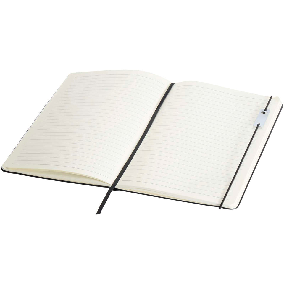 Set con blocco note formato A5 con copertina rigida e penna roller Legato Elegance personalizzato con logo - Pubblienne