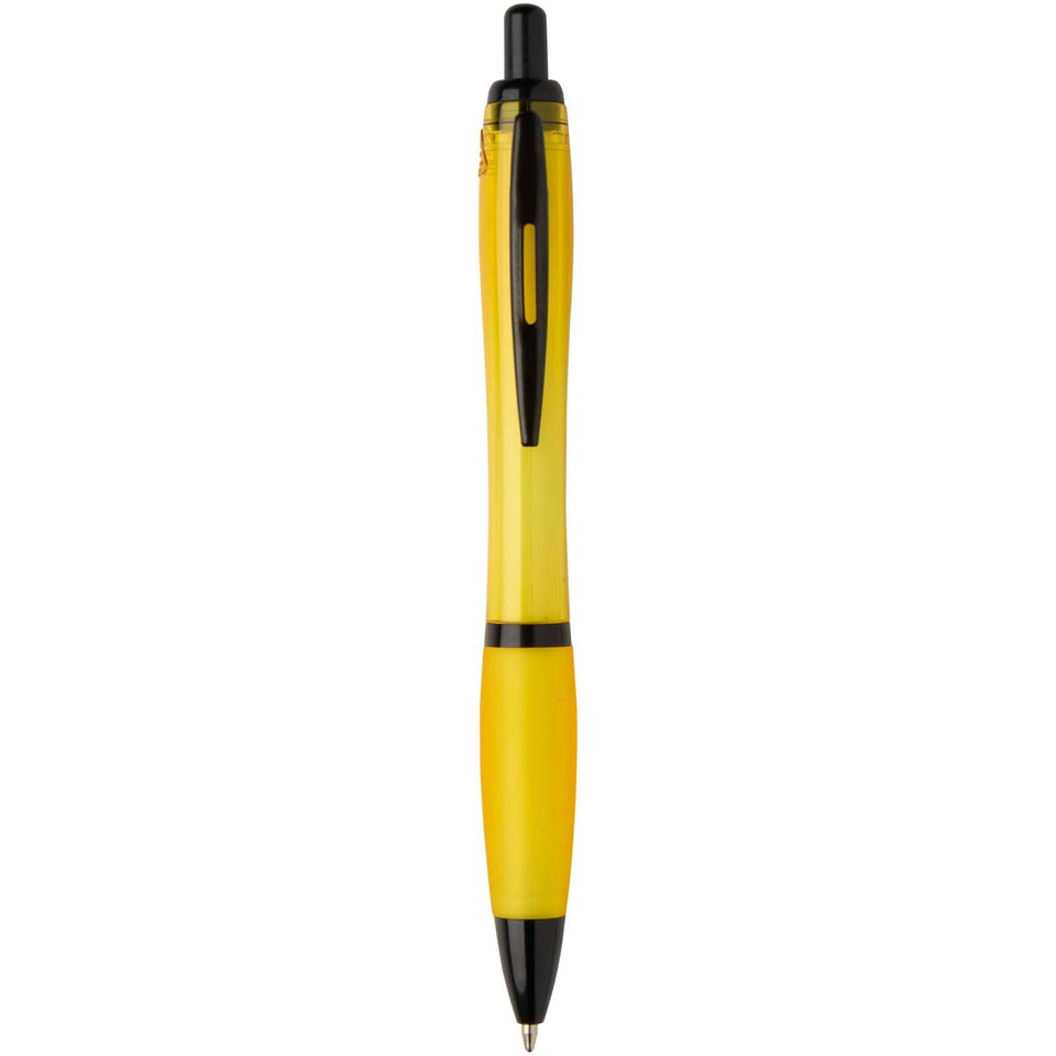 Penna a sfera in plastica riciclata con finiture nere (inchiostro nero) Nash personalizzato con logo - Pubblienne