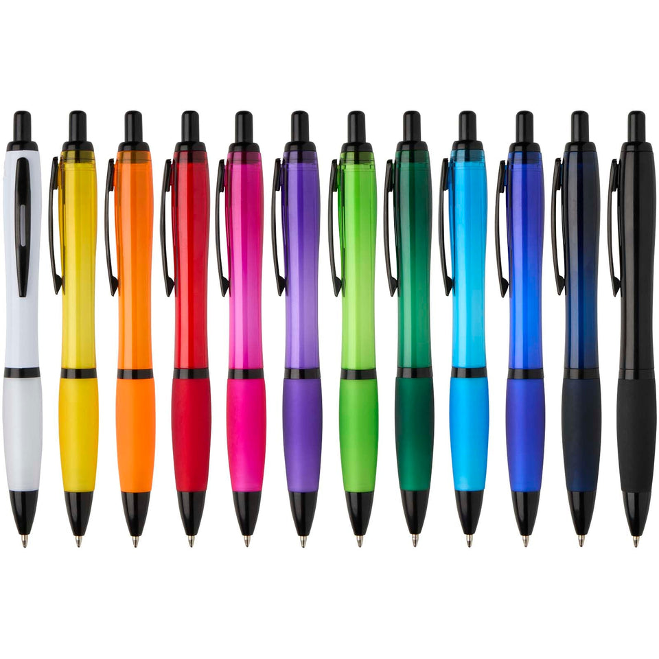 Penna a sfera in plastica riciclata con finiture nere (inchiostro nero) Nash personalizzato con logo - Pubblienne