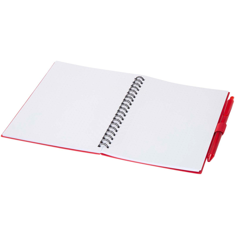 Set di blocco note con copertina morbida in plastica riciclata e penna a sfera (inchiostro blu) Niove personalizzato con logo - Pubblienne