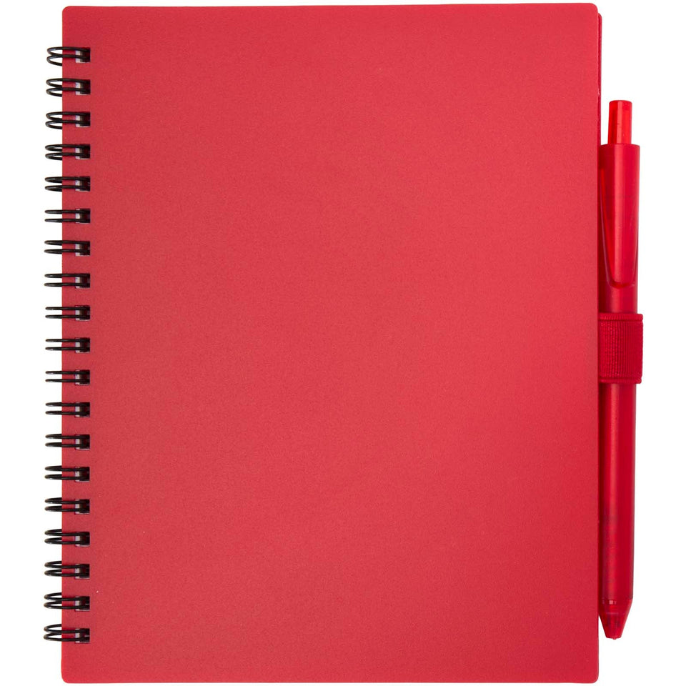 Set di blocco note con copertina morbida in plastica riciclata e penna a sfera (inchiostro blu) Niove personalizzato con logo - Pubblienne