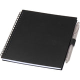 Set di blocco note con copertina morbida in plastica riciclata e penna a sfera (inchiostro blu) Niove personalizzato con logo - Pubblienne