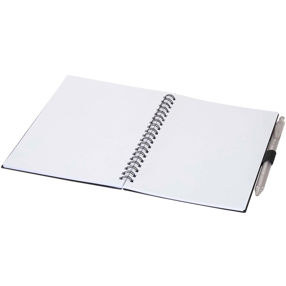 Set di blocco note con copertina morbida in plastica riciclata e penna a sfera (inchiostro blu) Niove personalizzato con logo - Pubblienne