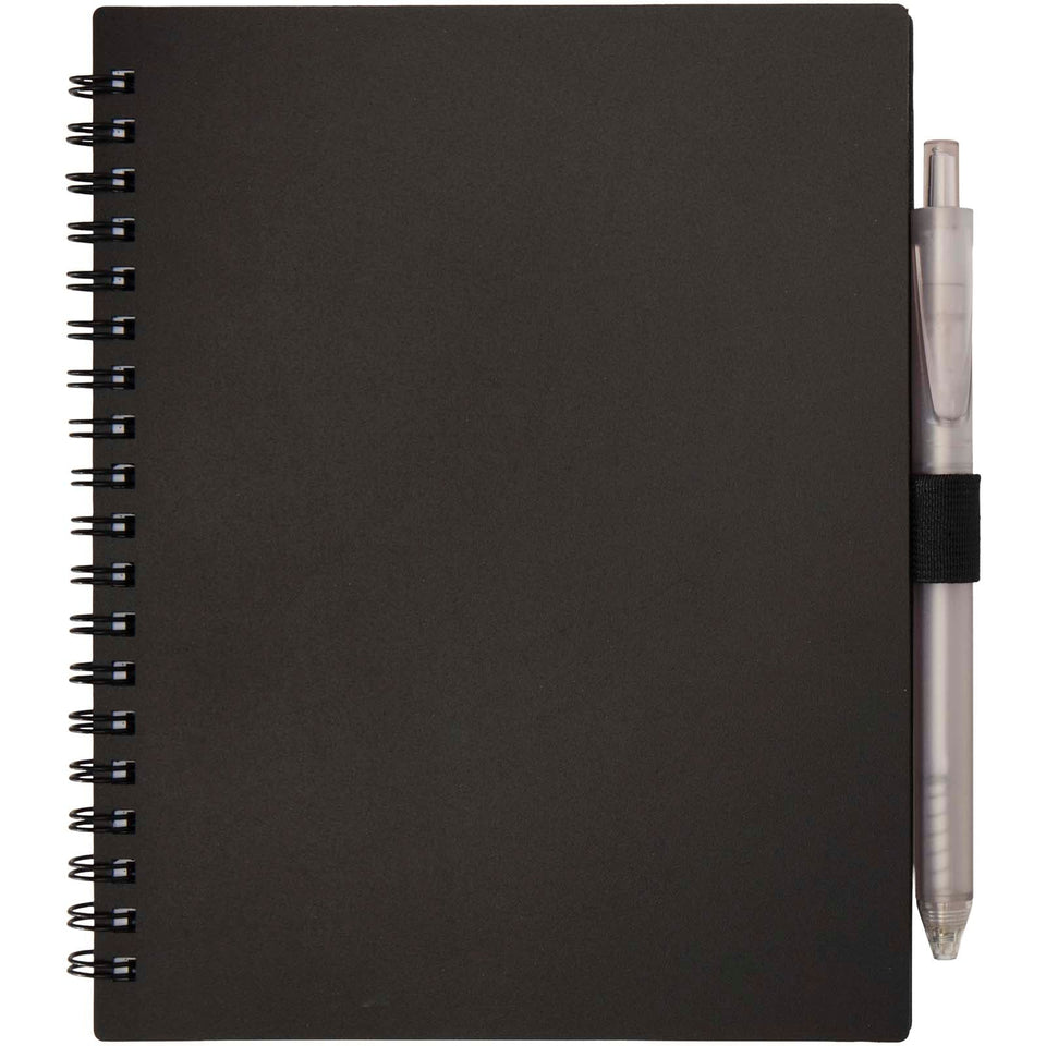 Set di blocco note con copertina morbida in plastica riciclata e penna a sfera (inchiostro blu) Niove personalizzato con logo - Pubblienne