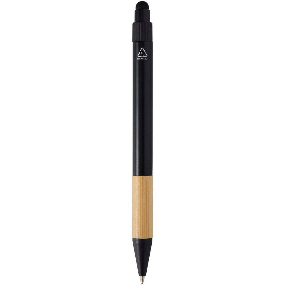 Set regalo con penna a sfera, portachiavi e portacarte RFID in alluminio riciclato certificato RCS Minka personalizzato con logo - Pubblienne