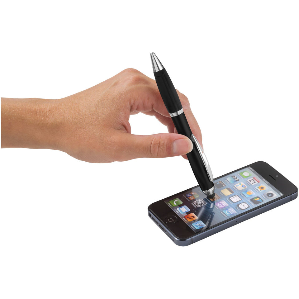 Penna a sfera con stylus e impugnatura nera Nash (inchiostro nero) personalizzato con logo - Pubblienne