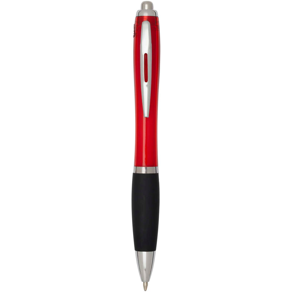 Penna a sfera in plastica riciclata certificata RCS con fusto colorato e impugnatura di colore nero (inchiostro nero) Nash personalizzato con logo - Pubblienne