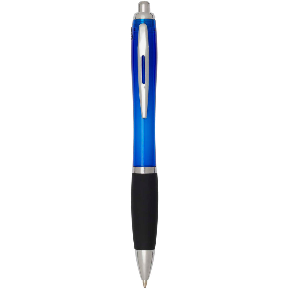 Penna a sfera in plastica riciclata certificata RCS con fusto colorato e impugnatura di colore nero (inchiostro nero) Nash personalizzato con logo - Pubblienne