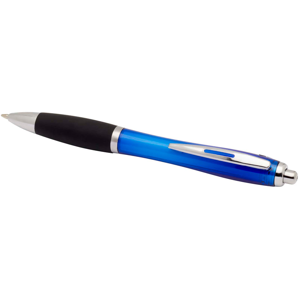 Penna a sfera in plastica riciclata certificata RCS con fusto colorato e impugnatura di colore nero (inchiostro nero) Nash personalizzato con logo - Pubblienne