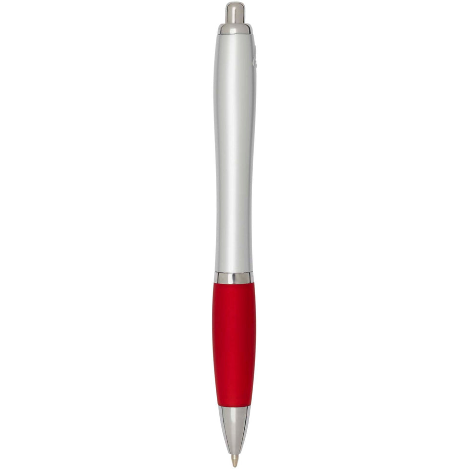 Penna a sfera in plastica riciclata certificata RCS con fusto argentato e impugnatura colorata (inchiostro nero) Nash personalizzato con logo - Pubblienne