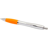 Penna a sfera in plastica riciclata certificata RCS con fusto argentato e impugnatura colorata (inchiostro nero) Nash personalizzato con logo - Pubblienne
