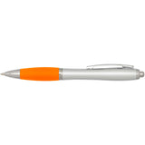 Penna a sfera in plastica riciclata certificata RCS con fusto argentato e impugnatura colorata (inchiostro nero) Nash personalizzato con logo - Pubblienne