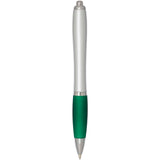 Penna a sfera in plastica riciclata certificata RCS con fusto argentato e impugnatura colorata (inchiostro nero) Nash personalizzato con logo - Pubblienne