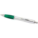Penna a sfera in plastica riciclata certificata RCS con fusto argentato e impugnatura colorata (inchiostro nero) Nash personalizzato con logo - Pubblienne