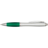 Penna a sfera in plastica riciclata certificata RCS con fusto argentato e impugnatura colorata (inchiostro nero) Nash personalizzato con logo - Pubblienne