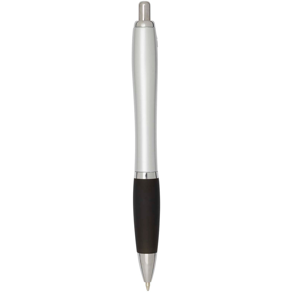 Penna a sfera in plastica riciclata certificata RCS con fusto argentato e impugnatura colorata (inchiostro nero) Nash personalizzato con logo - Pubblienne