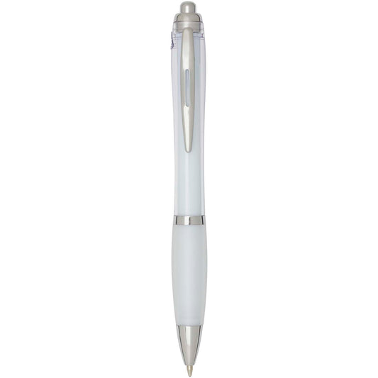 Penna a sfera in plastica riciclata certificata RCS con fusto e impugnatura colorati (inchiostro blu) Nash personalizzato con logo - Pubblienne