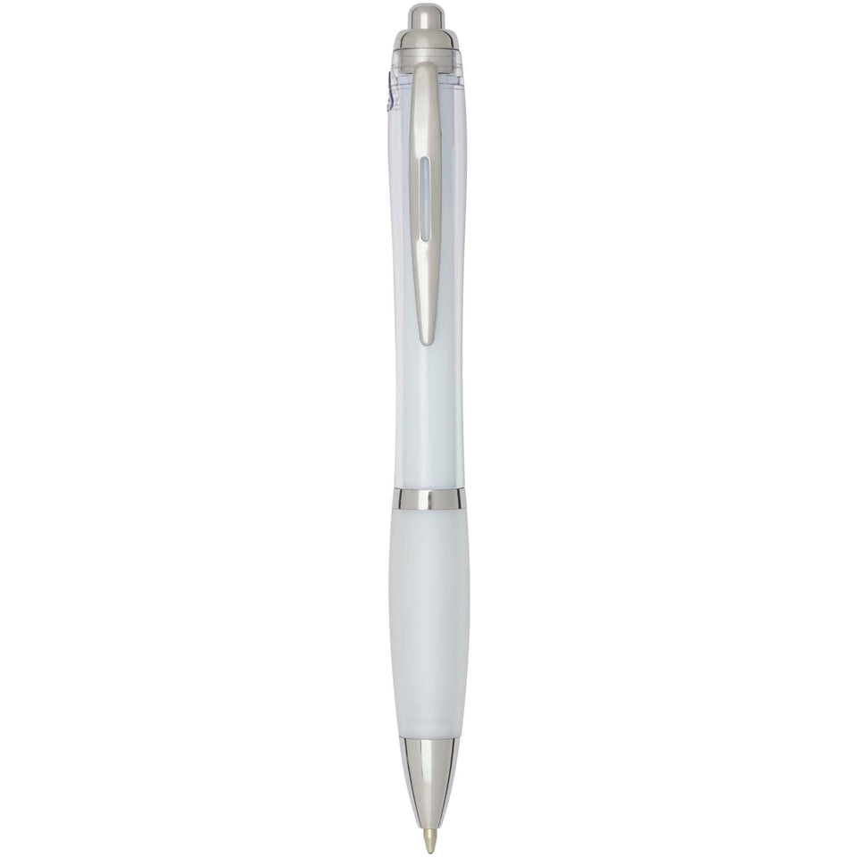 Penna a sfera in plastica riciclata certificata RCS con fusto e impugnatura colorati (inchiostro blu) Nash personalizzato con logo - Pubblienne
