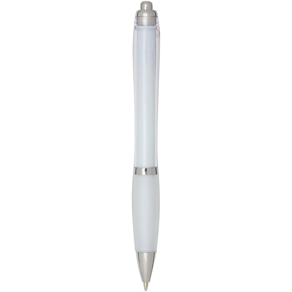 Penna a sfera in plastica riciclata certificata RCS con fusto e impugnatura colorati (inchiostro blu) Nash personalizzato con logo - Pubblienne