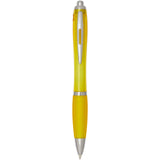 Penna a sfera in plastica riciclata certificata RCS con fusto e impugnatura colorati (inchiostro blu) Nash personalizzato con logo - Pubblienne