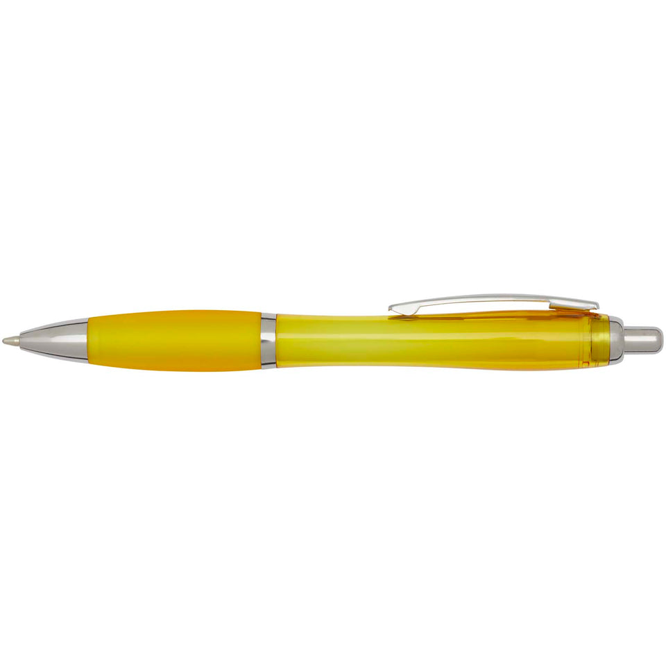 Penna a sfera in plastica riciclata certificata RCS con fusto e impugnatura colorati (inchiostro blu) Nash personalizzato con logo - Pubblienne