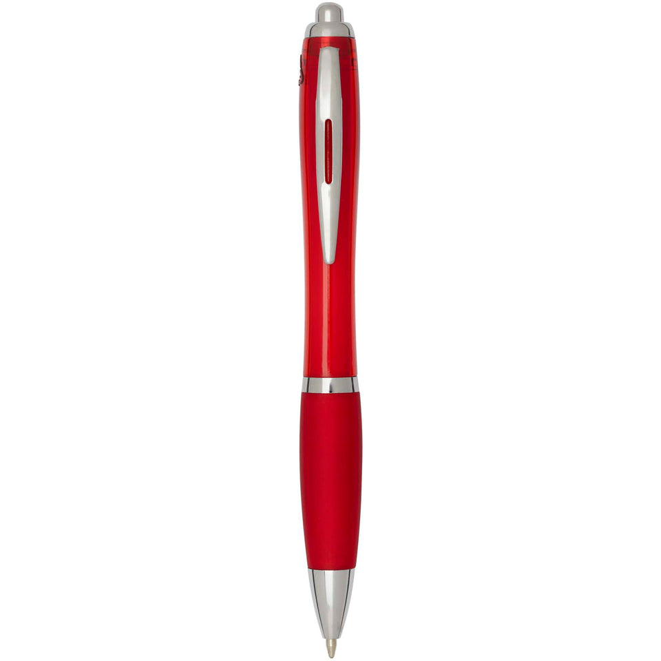 Penna a sfera in plastica riciclata certificata RCS con fusto e impugnatura colorati (inchiostro blu) Nash personalizzato con logo - Pubblienne