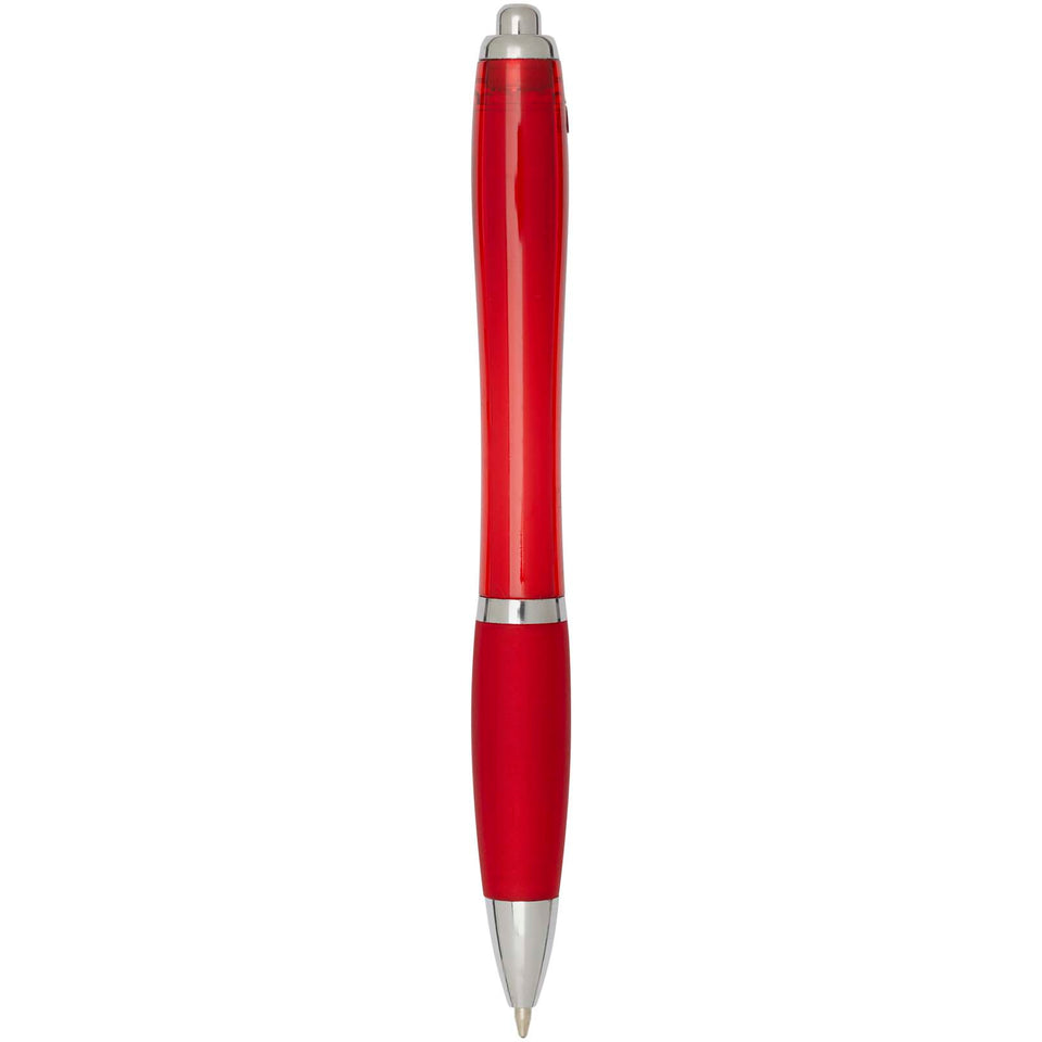 Penna a sfera in plastica riciclata certificata RCS con fusto e impugnatura colorati (inchiostro blu) Nash personalizzato con logo - Pubblienne
