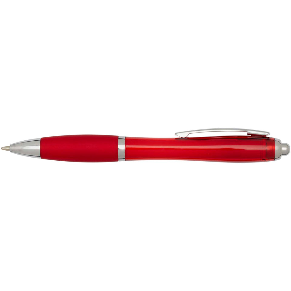 Penna a sfera in plastica riciclata certificata RCS con fusto e impugnatura colorati (inchiostro blu) Nash personalizzato con logo - Pubblienne