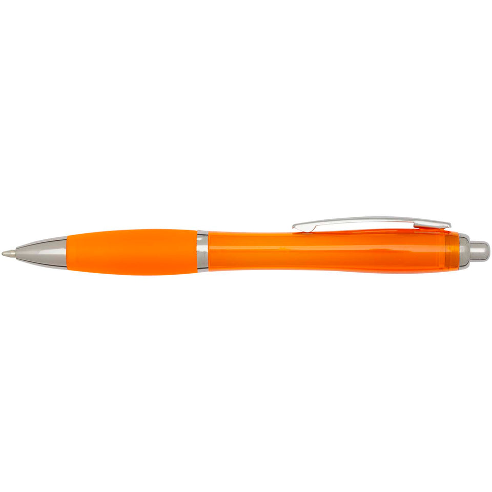 Penna a sfera in plastica riciclata certificata RCS con fusto e impugnatura colorati (inchiostro blu) Nash personalizzato con logo - Pubblienne