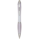 Penna a sfera in plastica riciclata certificata RCS con fusto e impugnatura colorati (inchiostro blu) Nash personalizzato con logo - Pubblienne