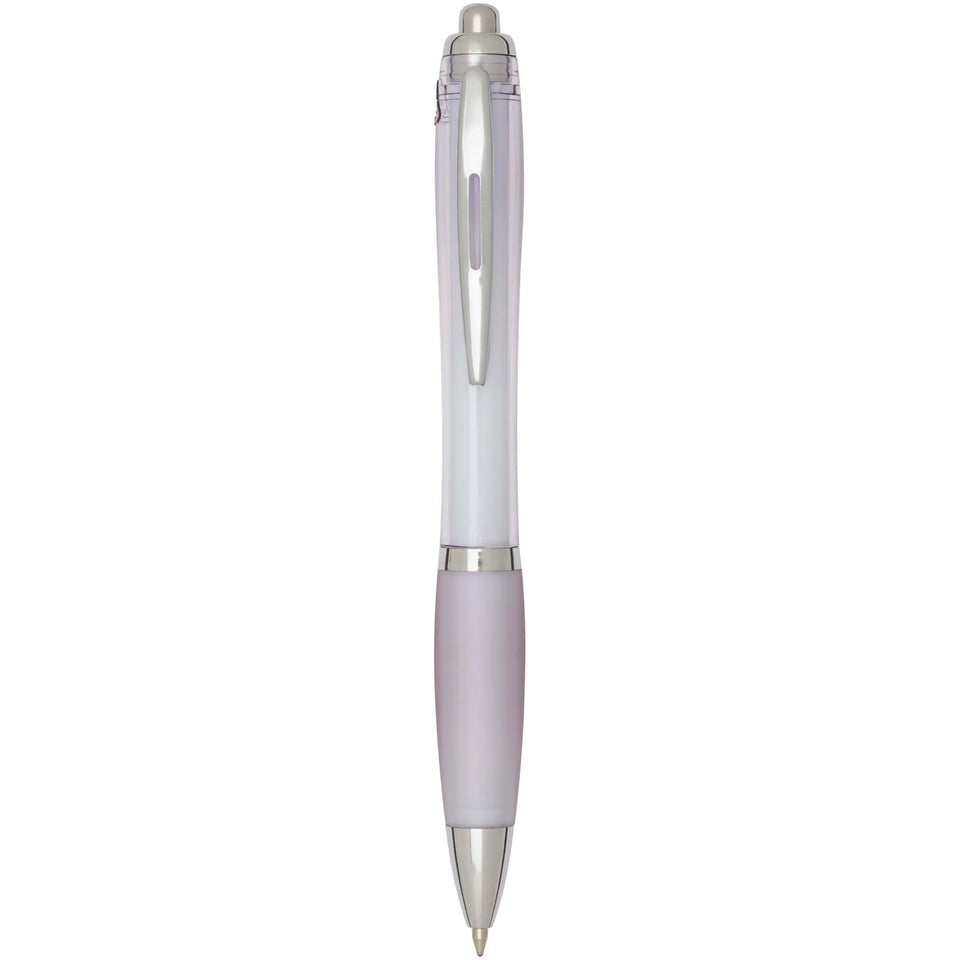 Penna a sfera in plastica riciclata certificata RCS con fusto e impugnatura colorati (inchiostro blu) Nash personalizzato con logo - Pubblienne