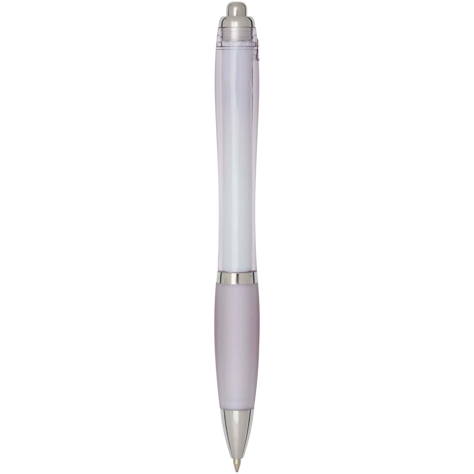 Penna a sfera in plastica riciclata certificata RCS con fusto e impugnatura colorati (inchiostro blu) Nash personalizzato con logo - Pubblienne
