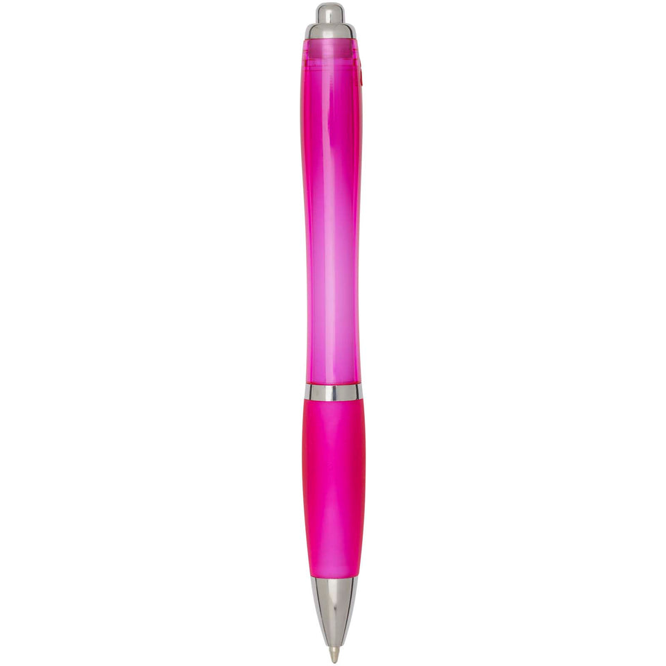 Penna a sfera in plastica riciclata certificata RCS con fusto e impugnatura colorati (inchiostro blu) Nash personalizzato con logo - Pubblienne