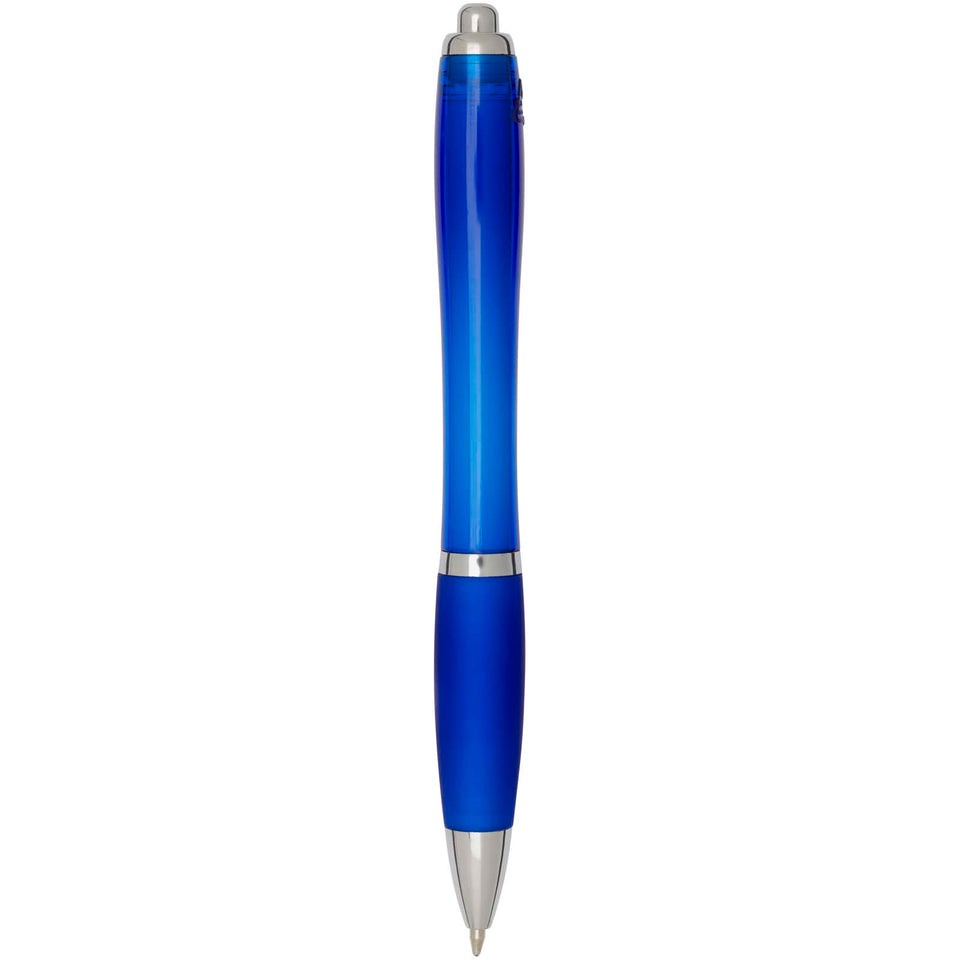 Penna a sfera in plastica riciclata certificata RCS con fusto e impugnatura colorati (inchiostro blu) Nash personalizzato con logo - Pubblienne
