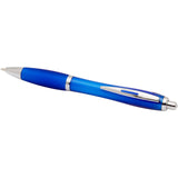 Penna a sfera in plastica riciclata certificata RCS con fusto e impugnatura colorati (inchiostro blu) Nash personalizzato con logo - Pubblienne