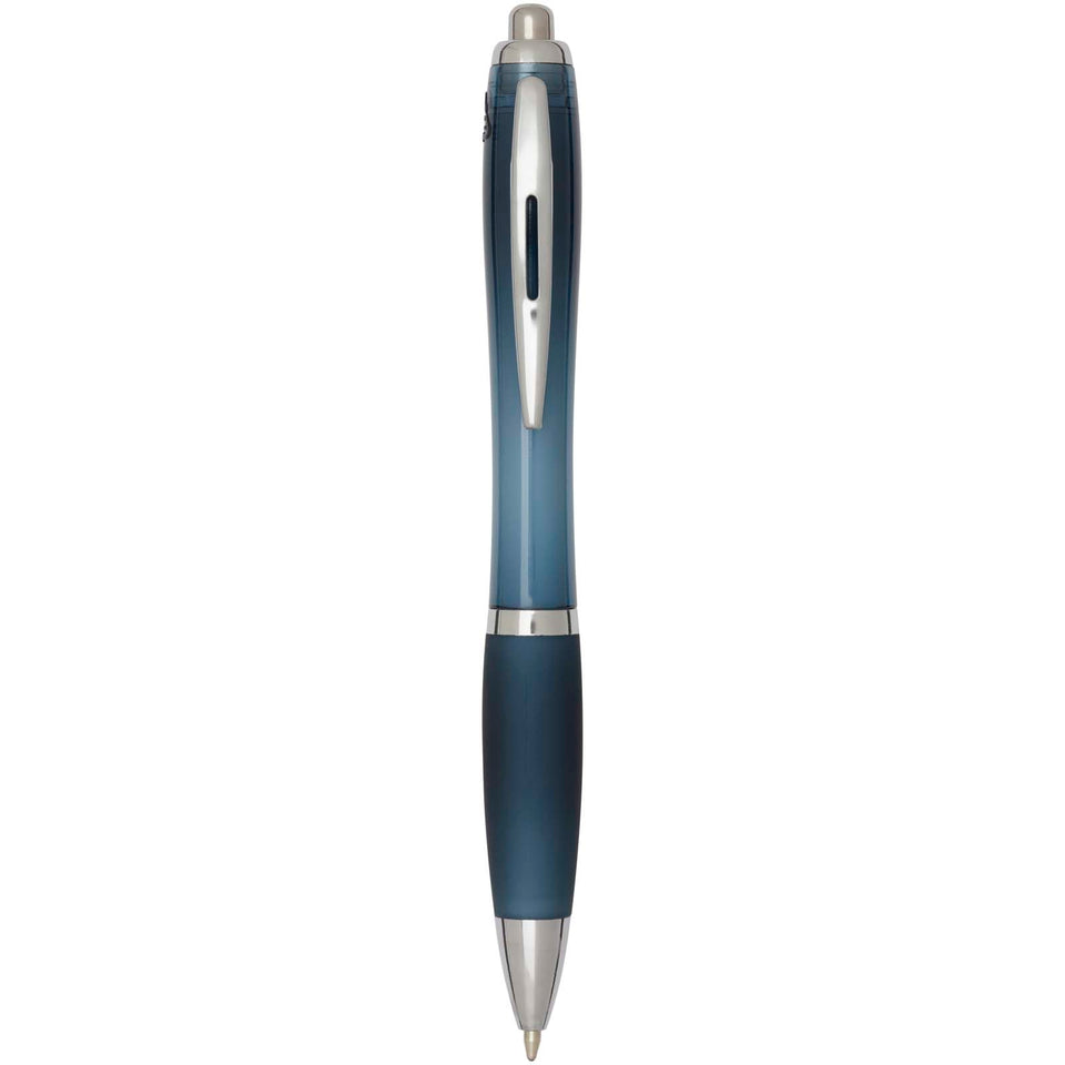 Penna a sfera in plastica riciclata certificata RCS con fusto e impugnatura colorati (inchiostro blu) Nash personalizzato con logo - Pubblienne
