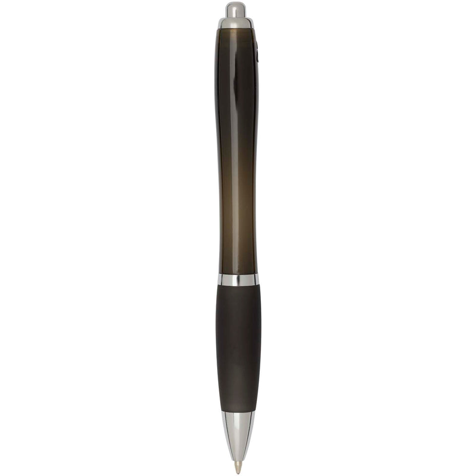 Penna a sfera in plastica riciclata certificata RCS con fusto e impugnatura colorati (inchiostro blu) Nash personalizzato con logo - Pubblienne