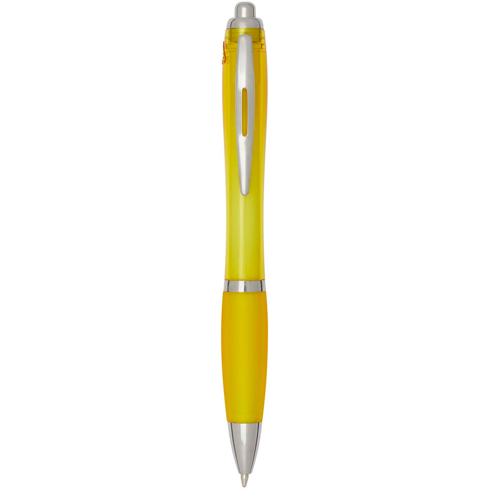 Penna a sfera in plastica riciclata certificata RCS con fusto e impugnatura colorati (inchiostro nero) Nash personalizzato con logo - Pubblienne