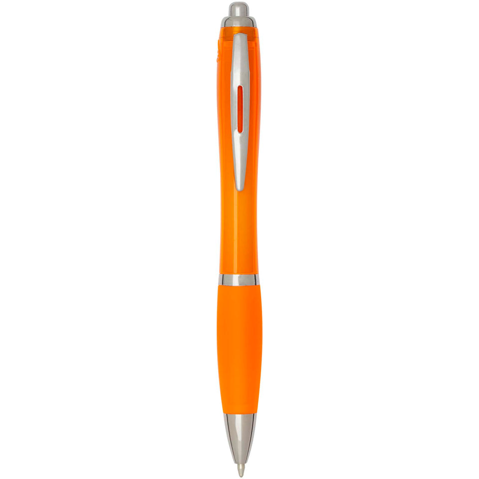 Penna a sfera in plastica riciclata certificata RCS con fusto e impugnatura colorati (inchiostro nero) Nash personalizzato con logo - Pubblienne