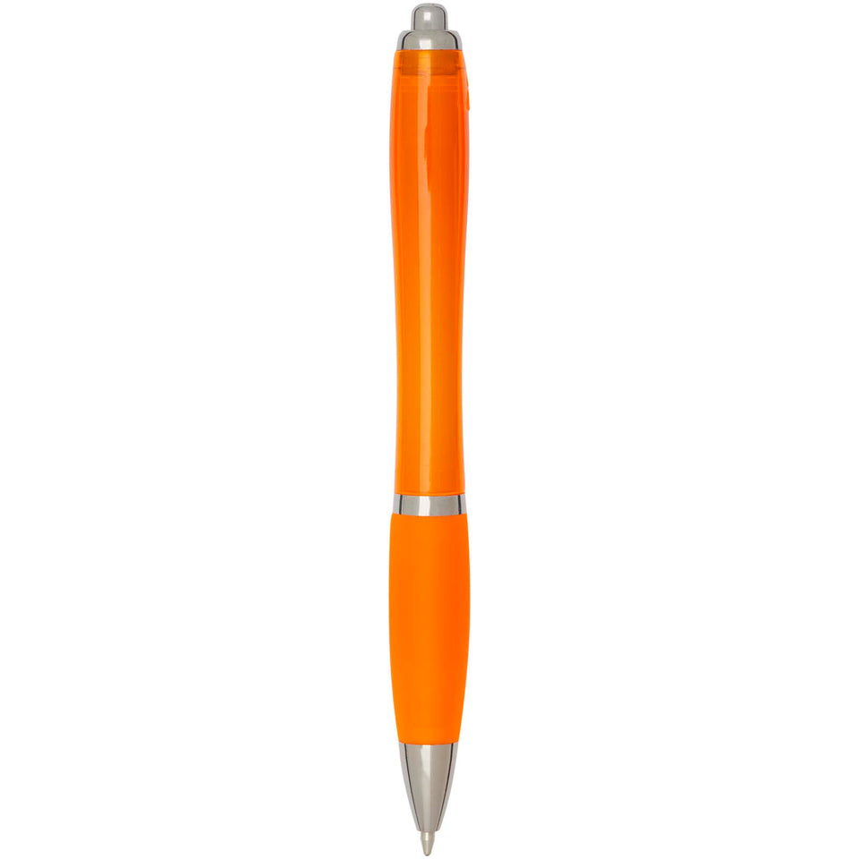 Penna a sfera in plastica riciclata certificata RCS con fusto e impugnatura colorati (inchiostro nero) Nash personalizzato con logo - Pubblienne