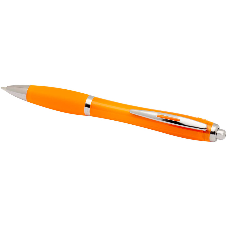 Penna a sfera in plastica riciclata certificata RCS con fusto e impugnatura colorati (inchiostro nero) Nash personalizzato con logo - Pubblienne
