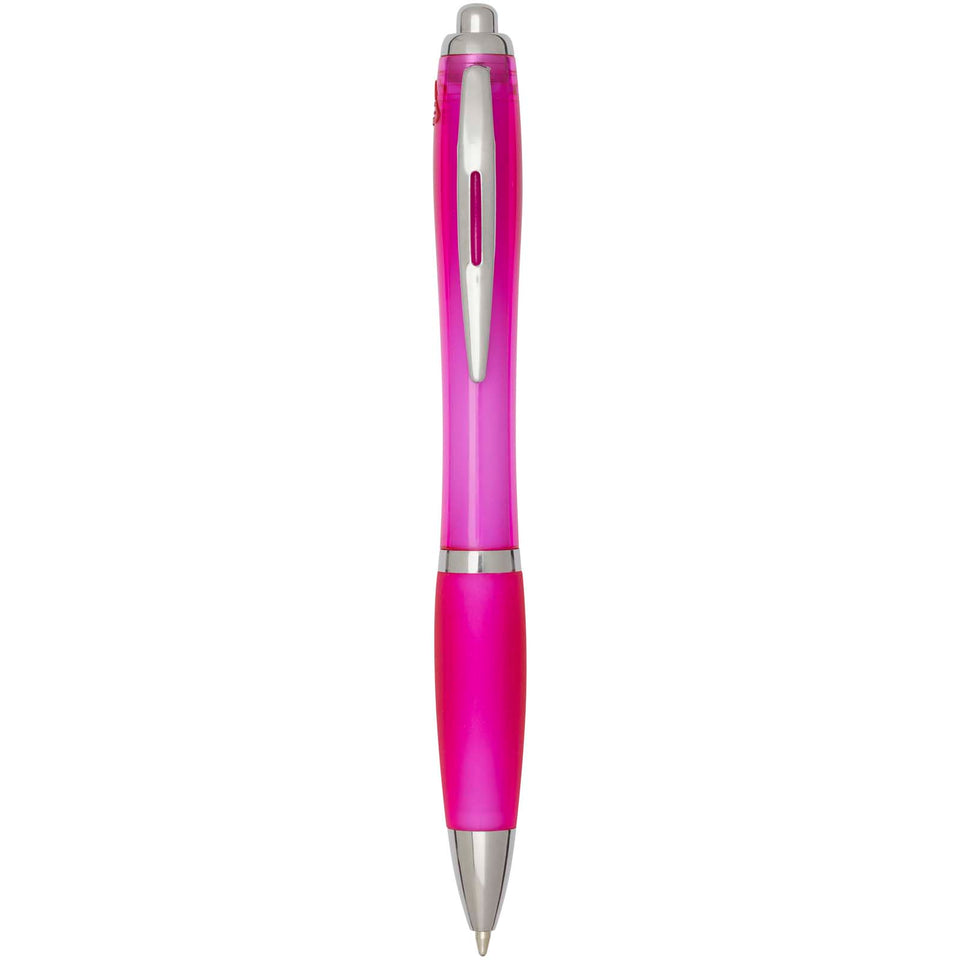 Penna a sfera in plastica riciclata certificata RCS con fusto e impugnatura colorati (inchiostro nero) Nash personalizzato con logo - Pubblienne