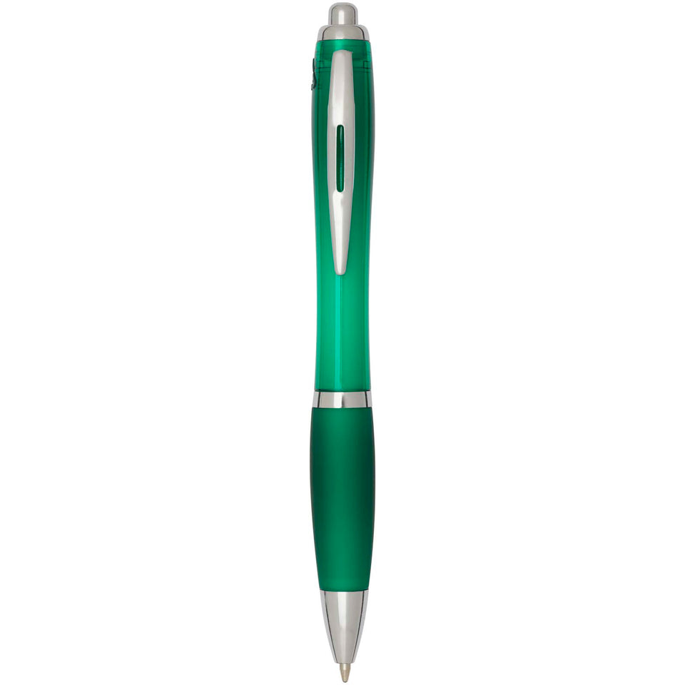 Penna a sfera in plastica riciclata certificata RCS con fusto e impugnatura colorati (inchiostro nero) Nash personalizzato con logo - Pubblienne