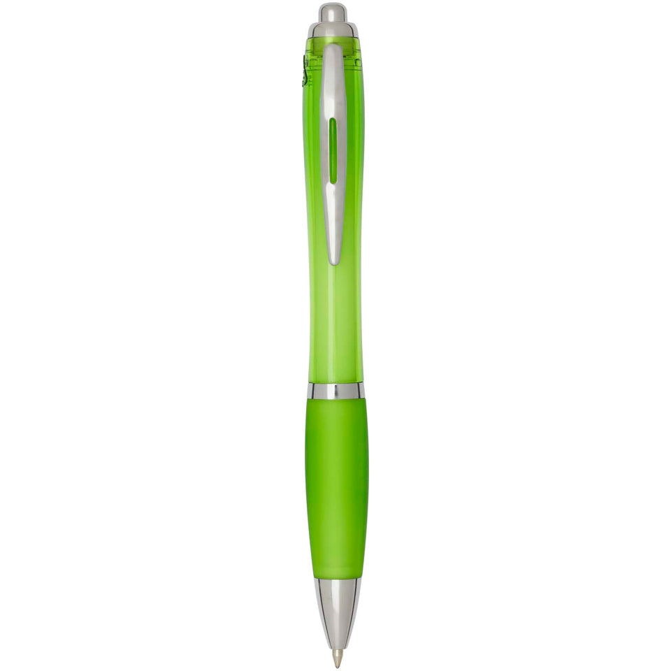 Penna a sfera in plastica riciclata certificata RCS con fusto e impugnatura colorati (inchiostro nero) Nash personalizzato con logo - Pubblienne